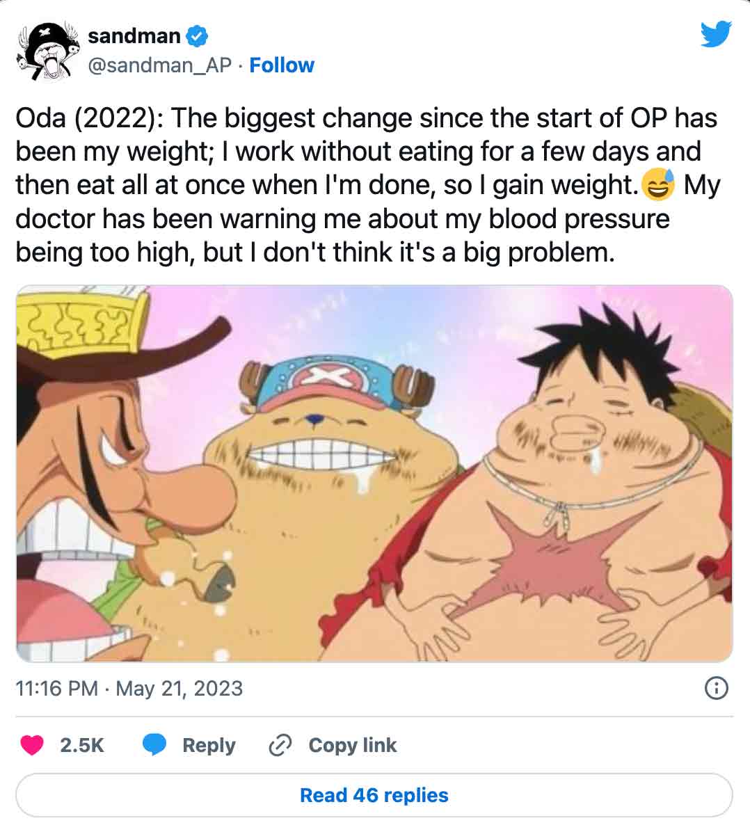 Kreator One Piece Akui Jalani Pola Hidup Tidak Sehat!